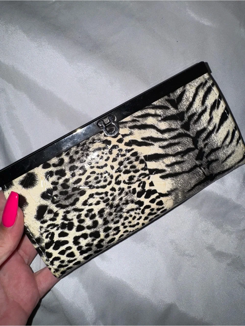 Animal Print Clutch Wallet - Black & Cream